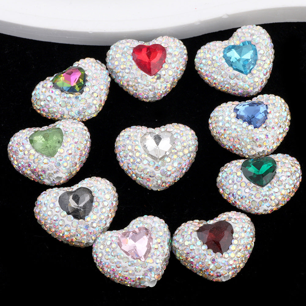 Wholesale 6PCS/Pack Love White Series Soft Pottery Diamond Ball Wearable Straight Hole Beads DIY Mobile Phone Keychain Necklace Accessories